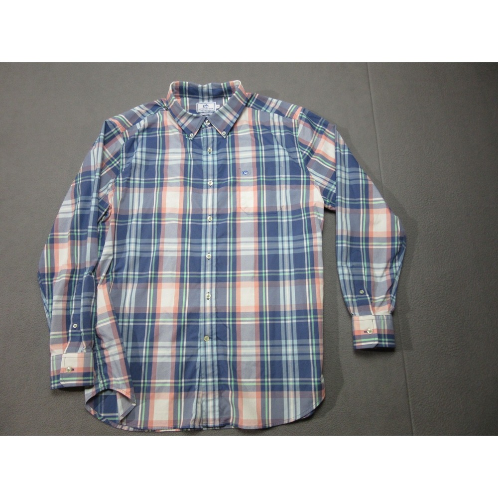 Southern Tide Shirt Mens XL Blue Pink Plaid Performance Long Sleeve Stretch